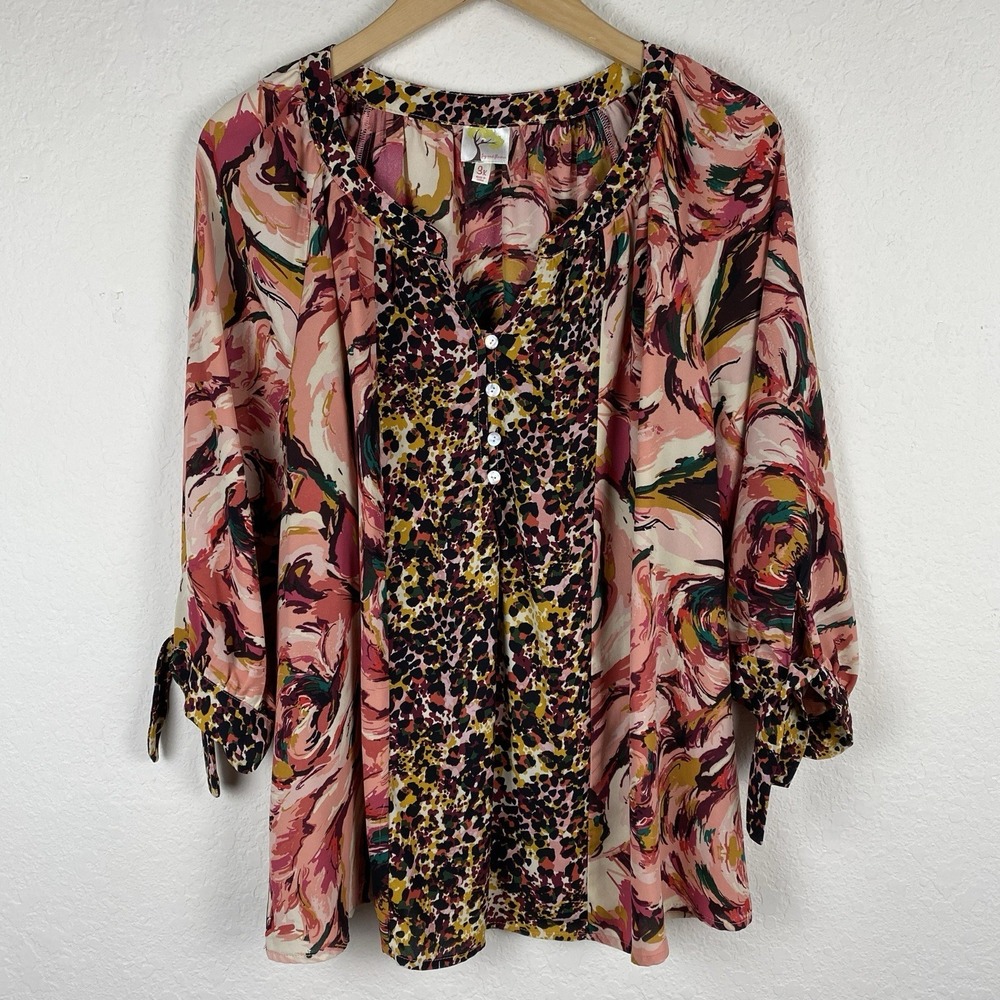 Fig & Flower 3x Peasant Blouse 3/4 Sleeve Balloon Floral Boho Cottage